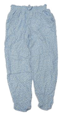 Světlemodro-bílé květované lehké cuff kalhoty H&M