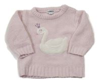 Světlerůžový žinylkový svetr s labutí 