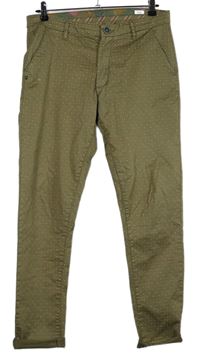 Pánské khaki vzorované plátěné chino kalhoty Recycled Art World vel. 29/31