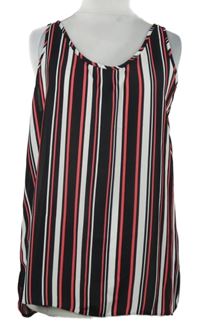 Dámský černo-bílo-růžový pruhovaný šifonový volný top zn. Primark 