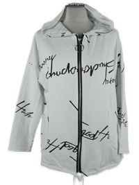 Dámská bílá propínací mikina s nápisy a kapucí 