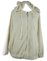 Dámská smetanová huňatá bunda s kapucí 