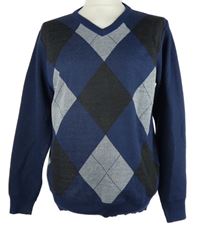 Pánský tmavomodro-šedý károvaný svetr Ballantrae 
