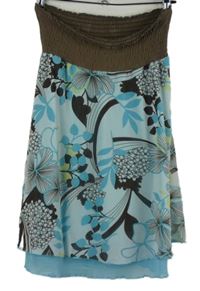 Dámská světlemodro-hnědá květovaná šifonová sukně Qiero 