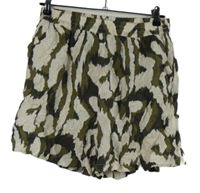 Dámské khaki-smetanové vzorované volné kraťasy 