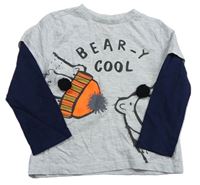 Šedo-tmavomodré triko s medvědy a nápisem F&F