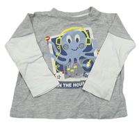 Šedo-bílé triko s chobotnicí C&A