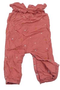 Růžový mušelínový podšitý kalhotový overal s puntíky Tu