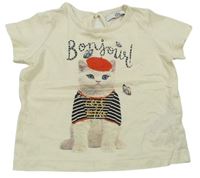 Smetanové tričko s kočičkou zn. M&S
