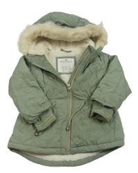 Khaki šusťáková prošívaná zateplená bunda s kapucí Matalan