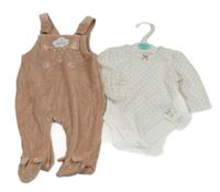 Nové- 2set- růžové sametové dupačky s čumáčkem+ bílé body se srdíčky George