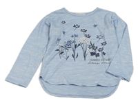 Světlemodré melírované úpletové triko s kytičkami H&M