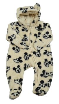 Béžová chlupatá podšitá kombinéza s Mickey Mousem a kapucí H&M