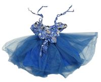 Modré šaty se vzorem a tylovou sukní 