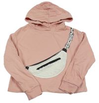 Světlerůžová crop mikina s kabelkou a kapucí C&A