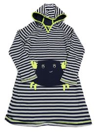 Tmavomodro-bílý pruhovaný oboustranný župan s příšerkou a kapucí Yigga