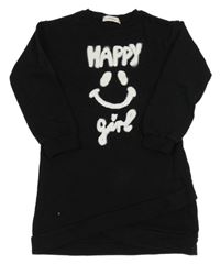 Černé teplákové šaty s nápisem a smajlíkem