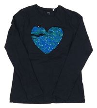 Tmavomodré triko se srdíčkem z flitrů Name it