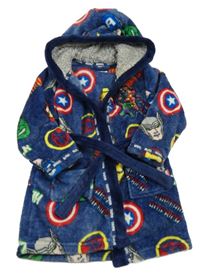 Tmavomodrý chlupatý župan s Avengers a kapucí Marvel