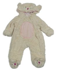 Světlebéžovo-růžová chlupatá podšitá kombinéza s kapucí- myška 