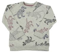 Světlešedá melírovaná mikina s dinosaury Nutmeg