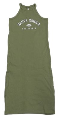 Khaki žebrované šaty s nápisem New Look