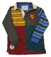 Hnědo-zeleno-okrovo-barevné vzorované polo triko s nášivkou Harry Potter M&S