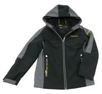 Černošedá softshellová zateplená bunda se žlutými nápisy C&A