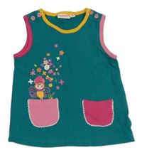 Tmavozelené bavlněné šaty s růžovými kapsami z. Liegelind