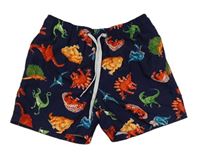Tmavomodré plážové kraťasy s dinosaury 