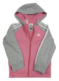 Růžovo-šedá propínací mikina s logem Adidas 