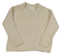 Smetanový pletený žebrovaný svetr Zara