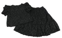 2set - Černé crop tričko s třásněmi + sukně Zara