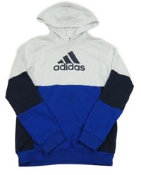 Bílo-modrá mikina s logem a kapucí Adidas