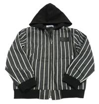 Černá melírovano/pruhovaná jarní bunda s nášivkou a kapucí 