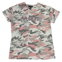 Bílo-šedo-růžové army tričko s nápisem New Look