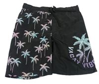 Černé šusťákové plážové kraťasy s palmami H&M