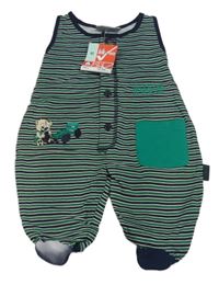 Nové - tmavomodro-zlené pruhované dupačky s medvídkem Kik