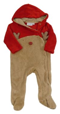 Béžovo-červená chlupatá kombinéza s kapucí - sob