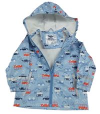Světlemodrá nepromokavá bunda s auty a kapucí Lupilu