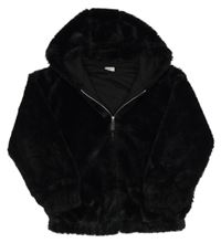 Černá kožešinová podšitá bunda s kapucí F&F