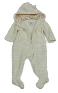 Smetanová chlupatá kombinéza s kapucí