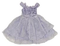 Lila saténovo/organzové slavnostní šaty s výšivkou a mašlí