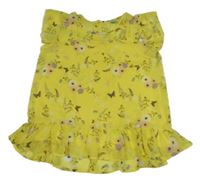 Žlutá kytičkovaná šifonová tunika s volánkem Y.F.K. 