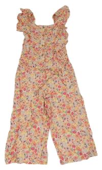 Světlerůžový culottes květovaný kalhotový overal F&F