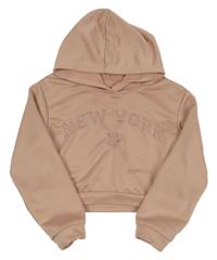 Starorůžová crop mikina s nápisem a kapucí 