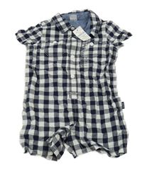 Nové - Tmavomodro-bílý kostkovaný letní overal GAP 