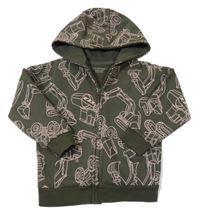 Khaki propínací mikina s bagry a kapucí Primark