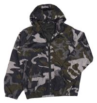 Černo-khaki army šusťáková podzimní bunda s kapucí 