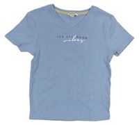 Světlemodré žebrované crop tričko s nápisy George 